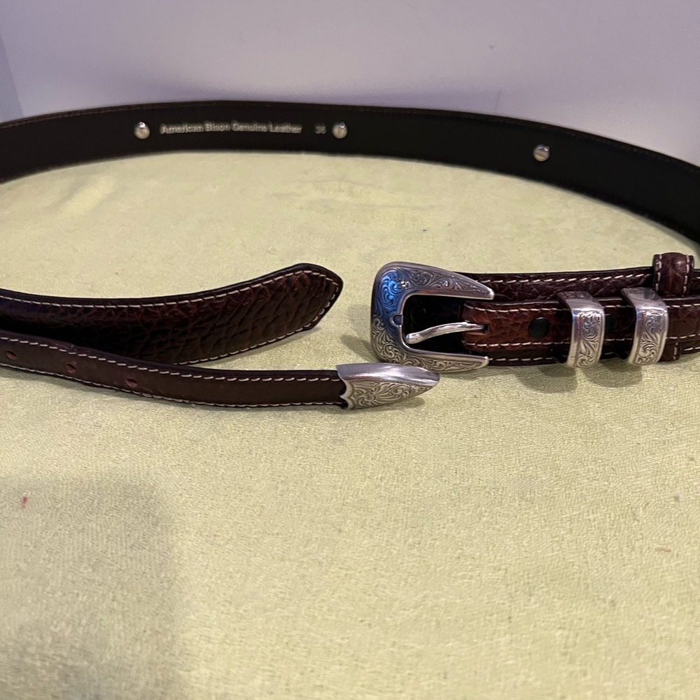 Brown Leather Belt with Silver Buckle. 36 - Picture 8 of 8